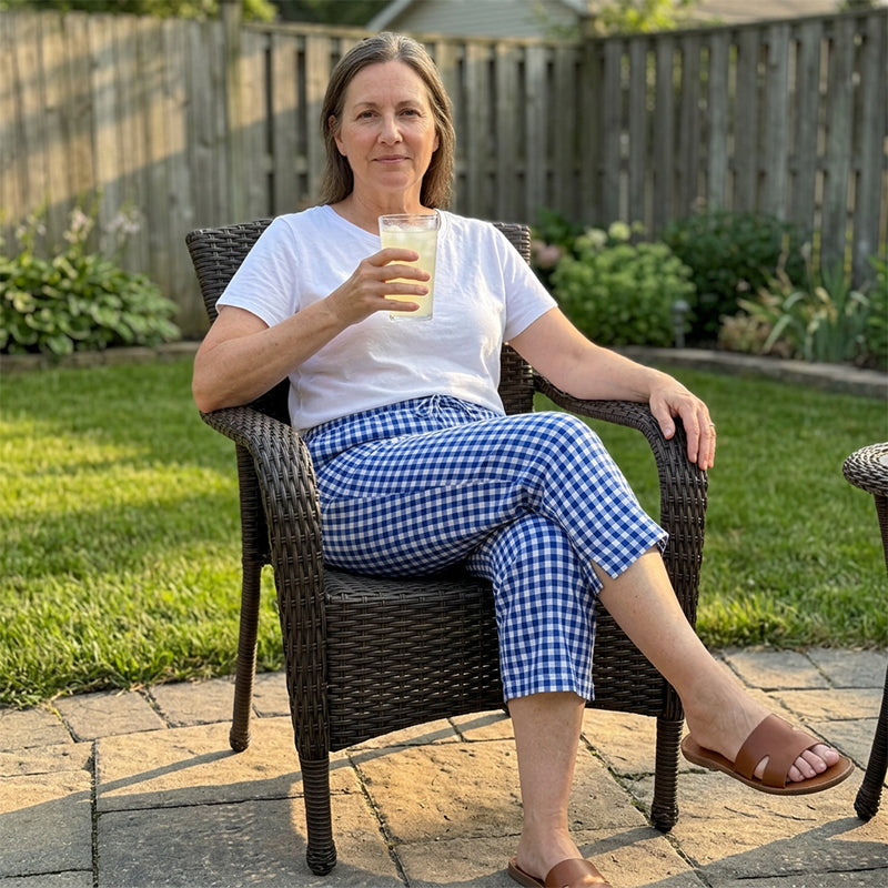 Women's Capri Pants in Vichy Check with Elastic Waist