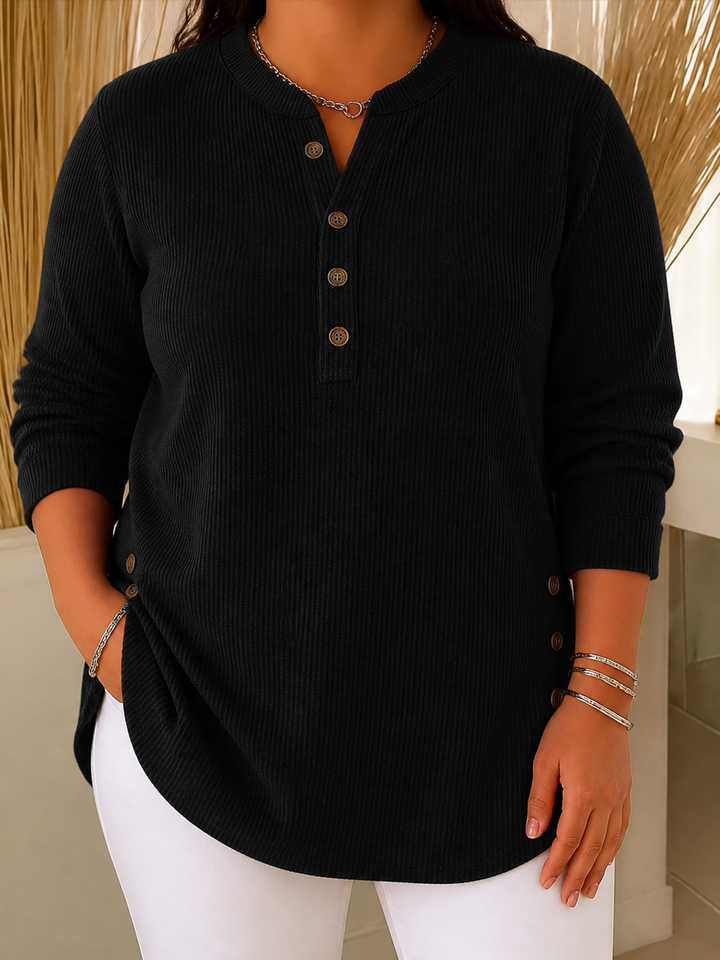 Women's Ribbed Henley Tunic Button Front Long Sleeve, view 6 - Elena Harper