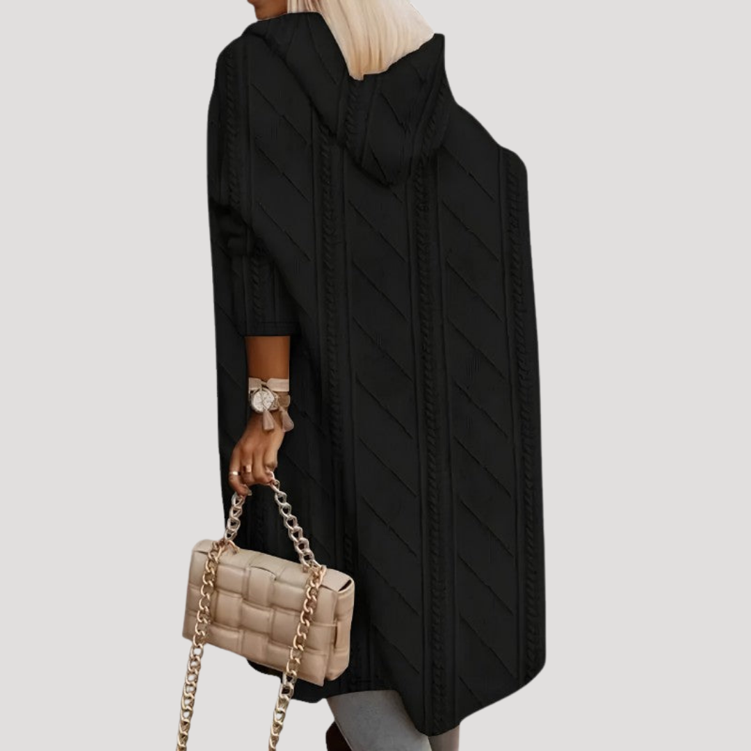 Long Hooded Cardigan for Women in Twisted Knit