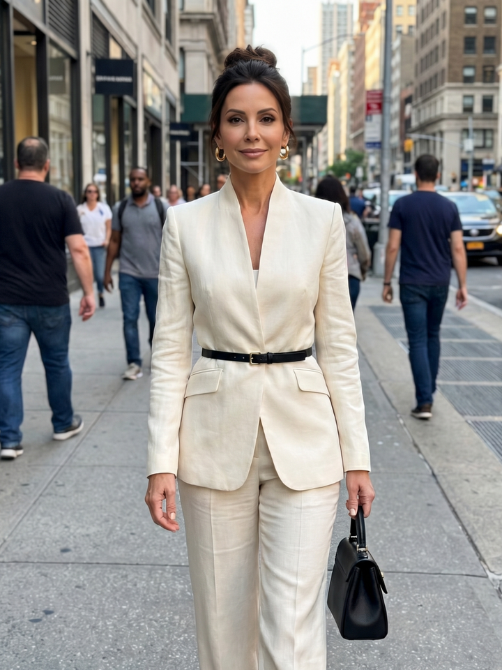 Delta Structured Stand Collar Tailored Suit - Elena Harper