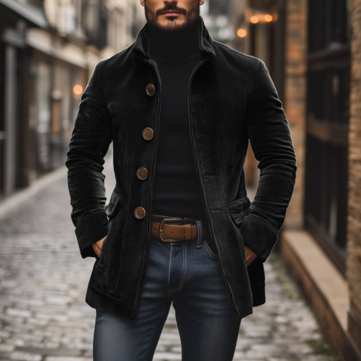 Tailored Short Corduroy Coat with High Collar for Men