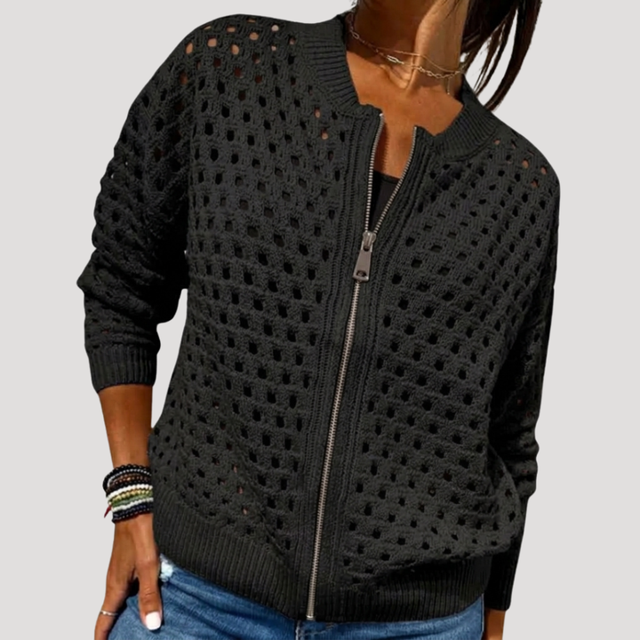 Women's Openwork Knit Zip Cardigan