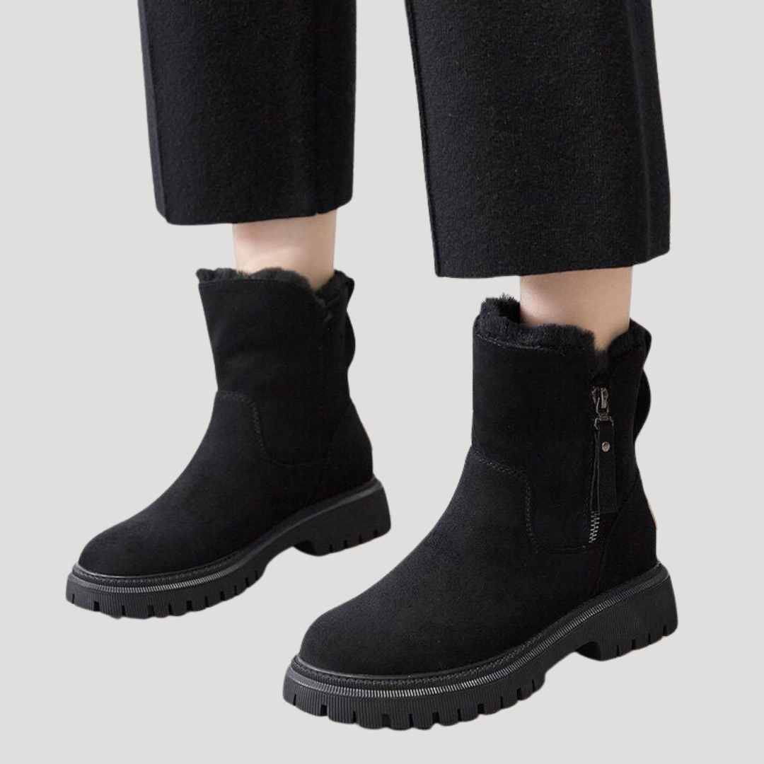 Women’s Thick Sole Zip Ankle Boots with Warm Lining