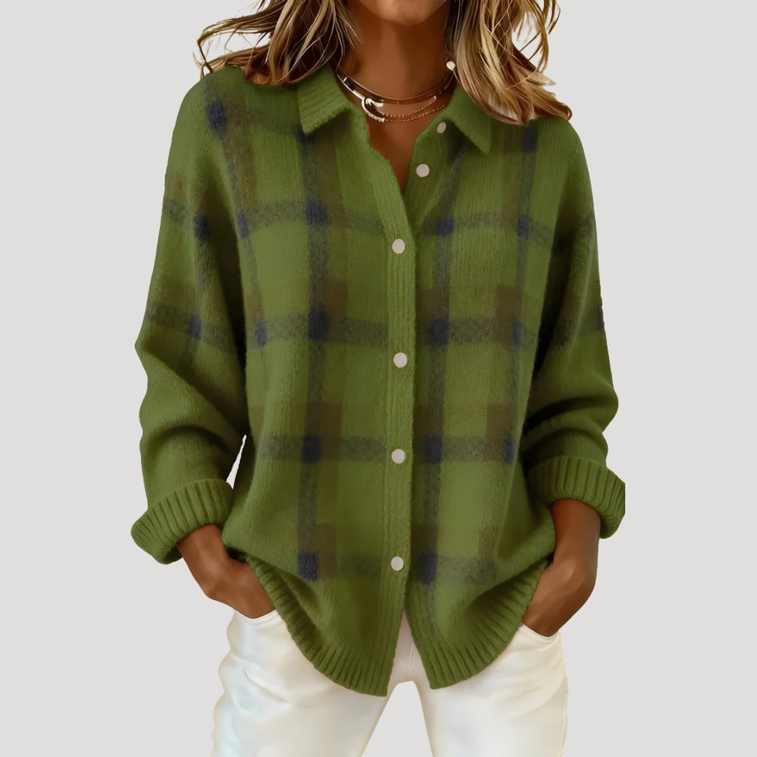 Women's Plaid Knit Cardigan with Loose Fit