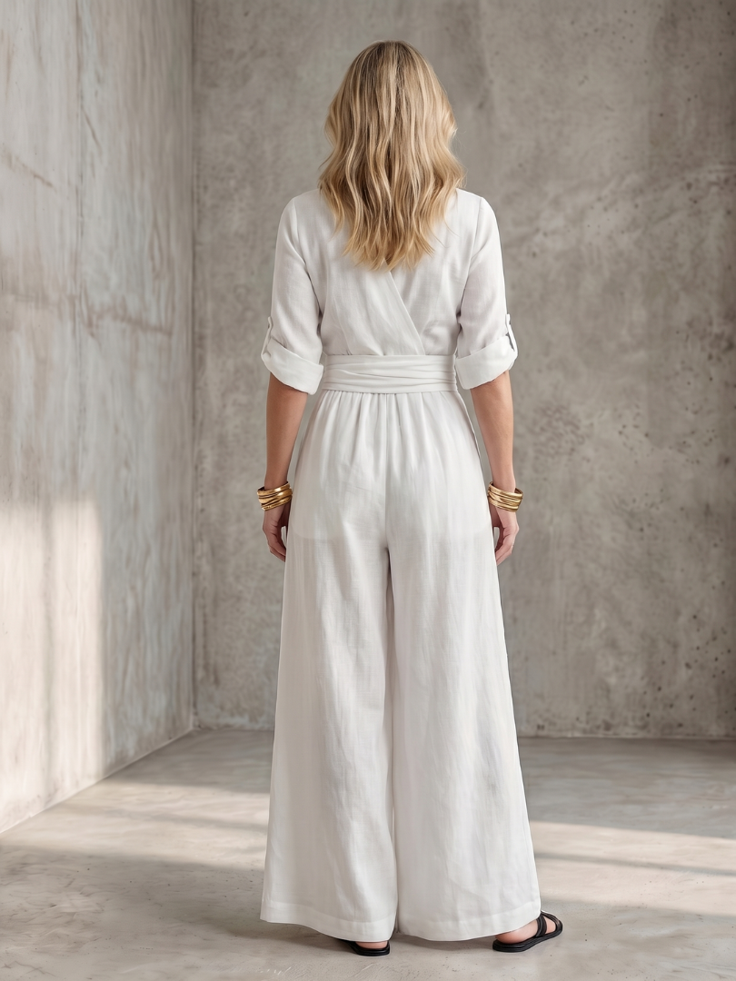 Women's Cross Front Wide Leg Jumpsuit - Elegant & Comfortable