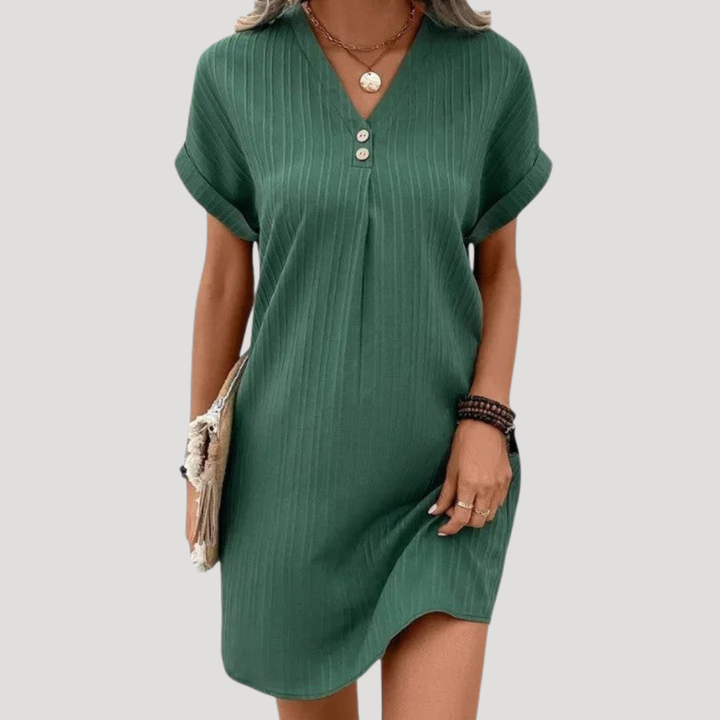 Casual Short Dress for Women with V-Neck Textured