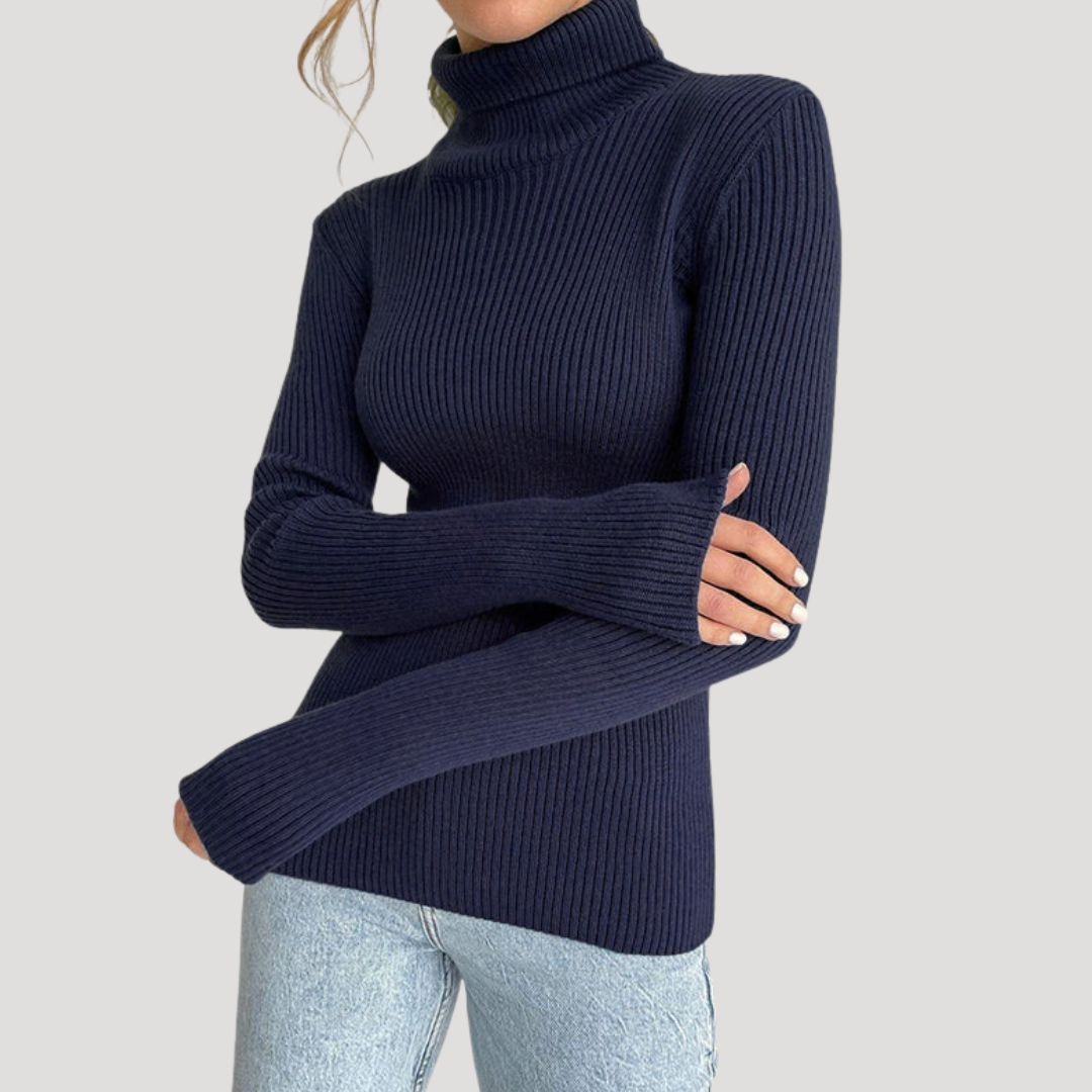 Fitted Women's Sweater with High Neck and Long Sleeves