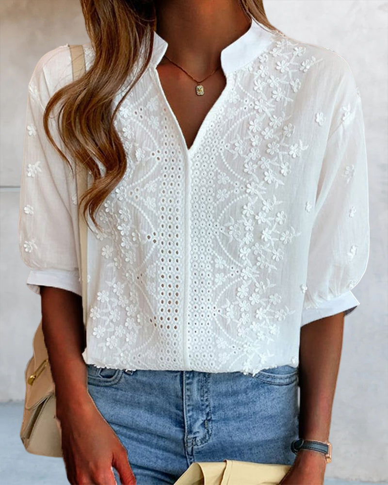 Bethany | Women V Neck Puff Sleeve Blouse