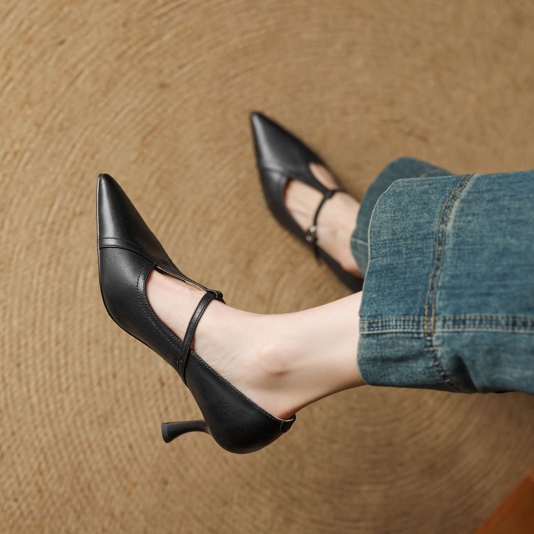 Ellis Stylish Stiletto Heels with T-Strap - Elena Harper