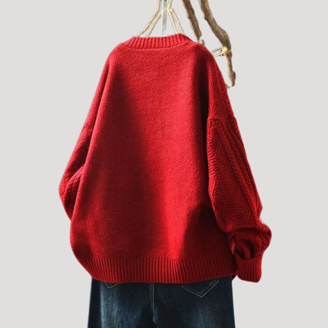 Women's Twisted Knit Cardigan with Round Neck