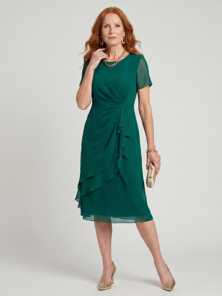 Eira Short Sleeve Layered Hem Midi Dress - Elena Harper
