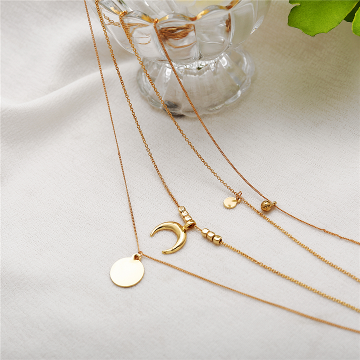 Boho Necklace with Layered Moon Design, view 4 - Elena Harper