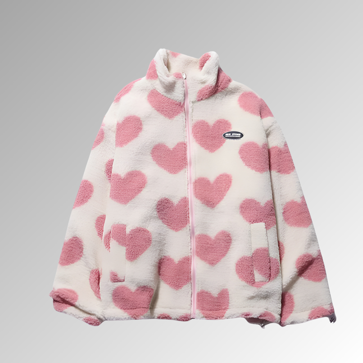 Women's Double-Faced Plush Winter Coat – Heart Patterns, Warm