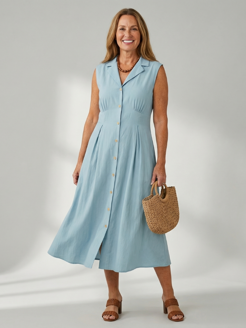 Women's Stack Button Midi Dress – Effortless Style