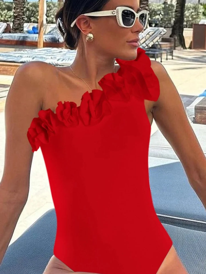 One-Shoulder 3D Floral Honeymoon Swimsuit, view 2 - Elena Harper
