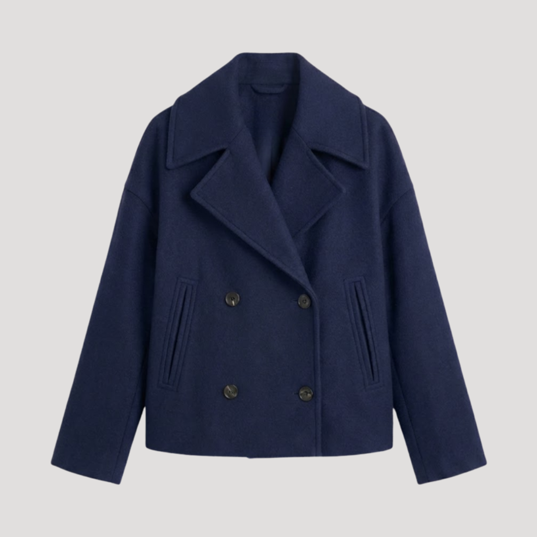 Women's Wool Double-Breasted Crossed Coat with Notched Collar