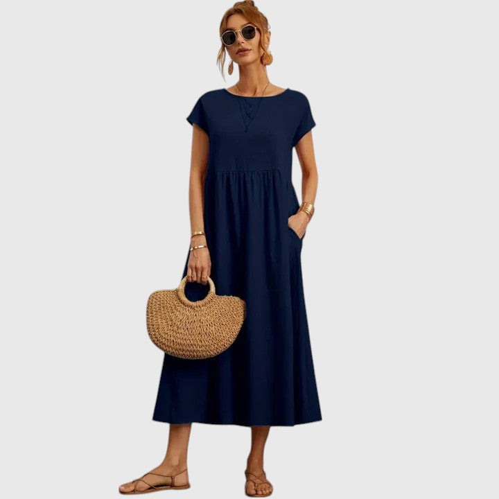 Women's Comfortable Midi Dress with Pockets - Effortlessly Chic Style