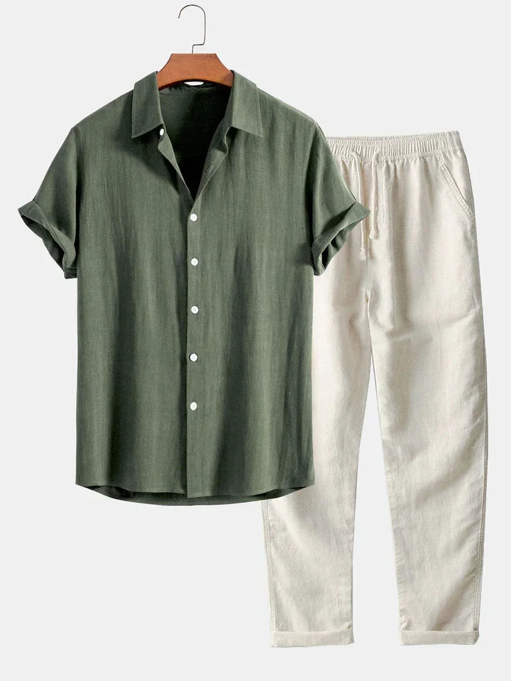 Booker Linen Blend Shirt with Straight Pants, view 3 - Elena Harper