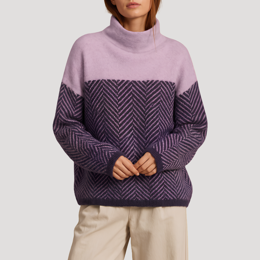 Women's Chevron Knit Sweater with Turtleneck