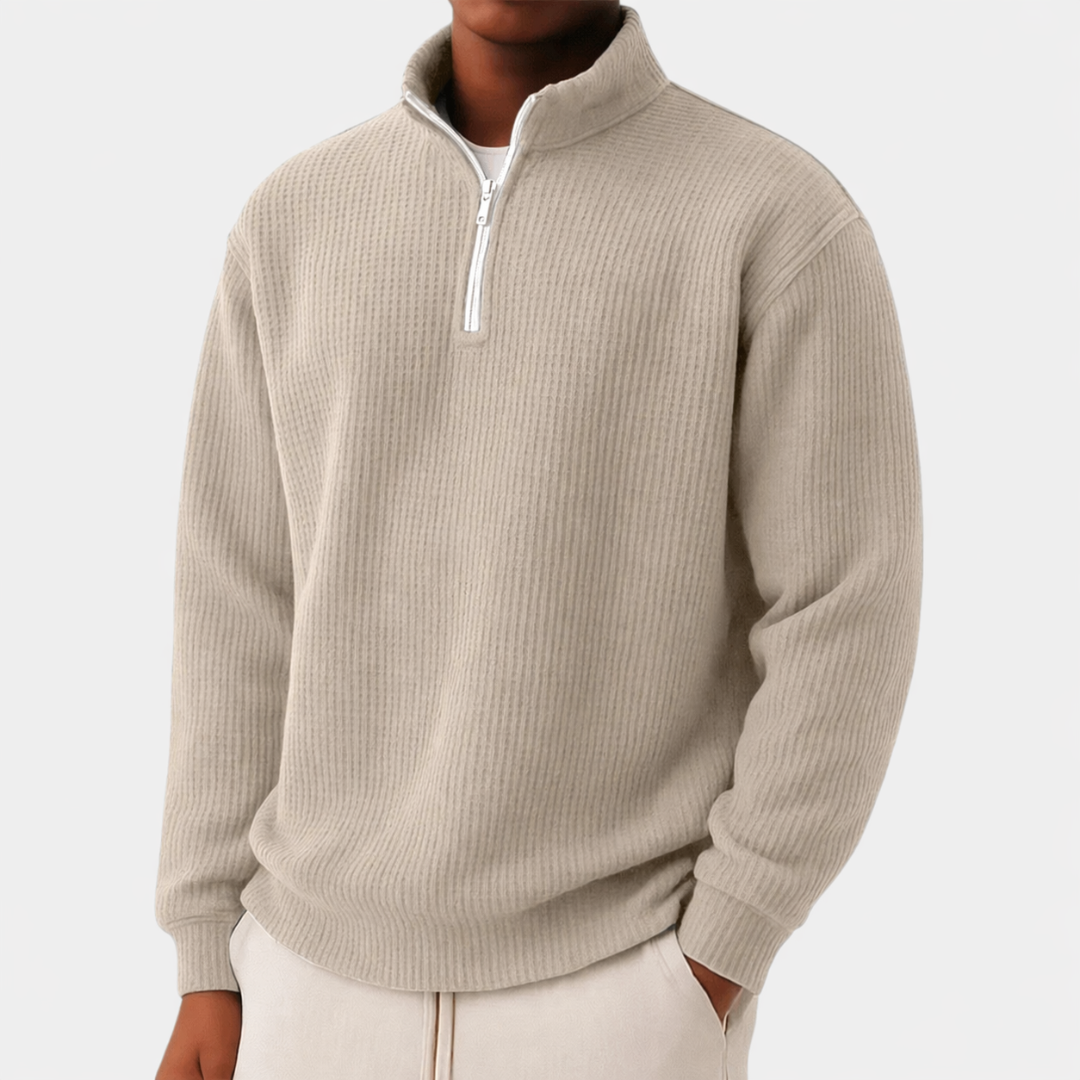 Men's Pullover Slim Silhouette Long Sleeve with Zip Collar