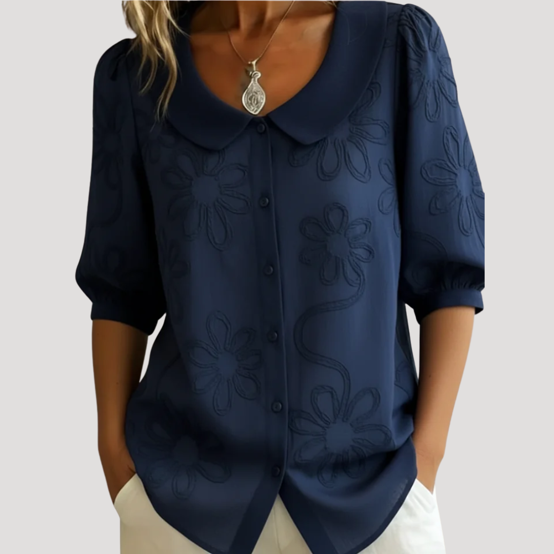 Floral Lace Blouse for Women with Short Sleeves