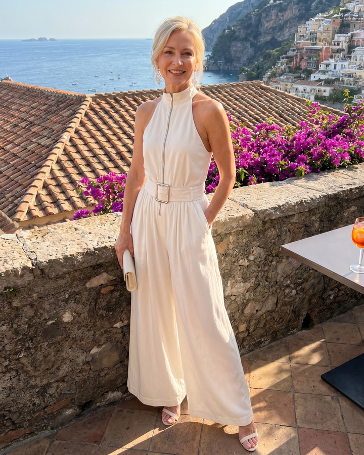 Astrielle Belted High Neck Wide Leg Sleeveless Jumpsuit - Elena Harper