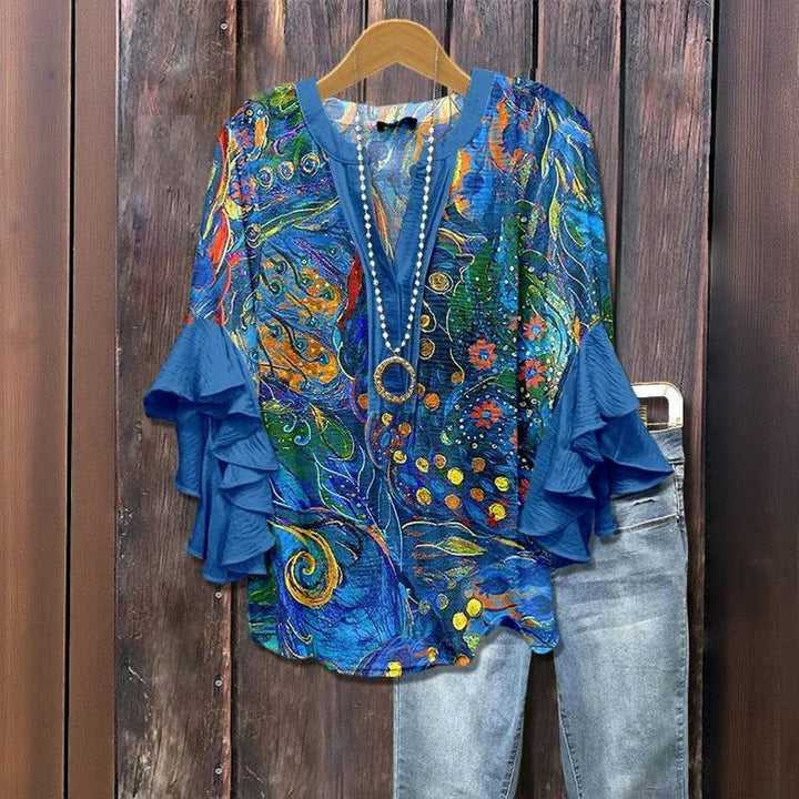 Eden™ - VINTAGE ABSTRACT PRINT BLOUSE WITH ELEGANT DESIGN