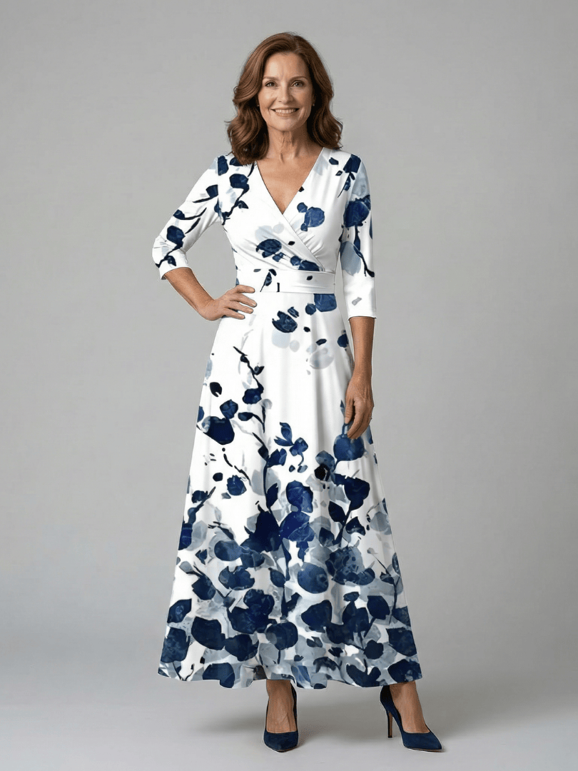Celine™ wrap neck midi dress by Emma & Rose Cape Town, featuring a stylish midi-length design and elegant wrap neckline.