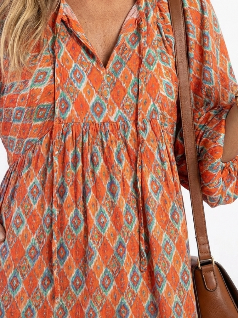 Amara Geometric Print V Neck Tiered Midi Dress - Elena Harper