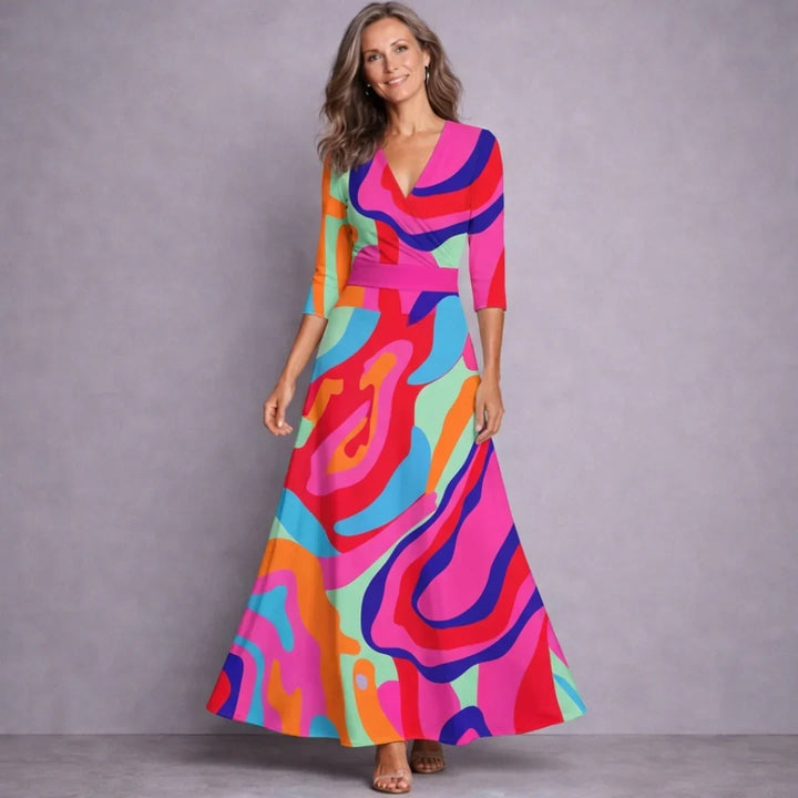 Dahlia Elegant Mid Sleeve Maxi Dress, view 4 - Elena Harper