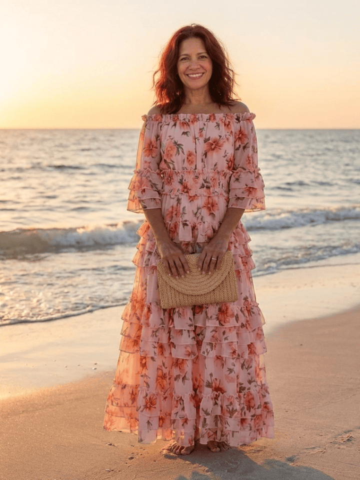 Rosalie™ Ruffle Tiered Maxi Dress by Emma & Rose Cape Town, featuring flowing fabric and layered ruffle details.