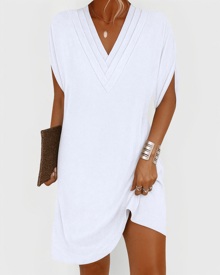 Rachel Casual Mini Dress with V-Neck, view 6 - Elena Harper