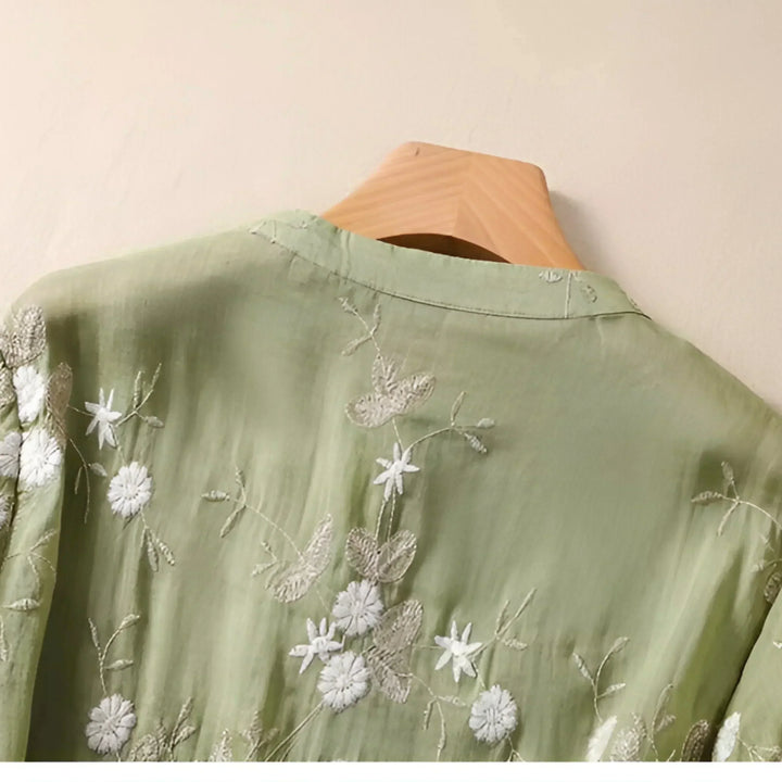 Celest Floral Embroidered Cotton Top, view 7 - Elena Harper