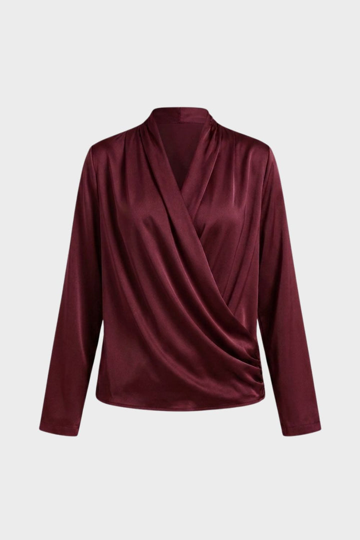 Women's Wrap Blouse with V-Neck and Long Sleeves - Elena Harper