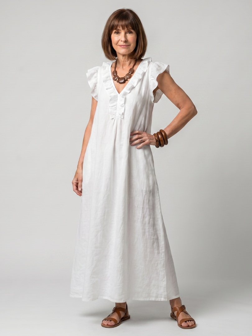 Women's Sleeveless Ruffle Trim Midi Dress - Flowing & Comfortable