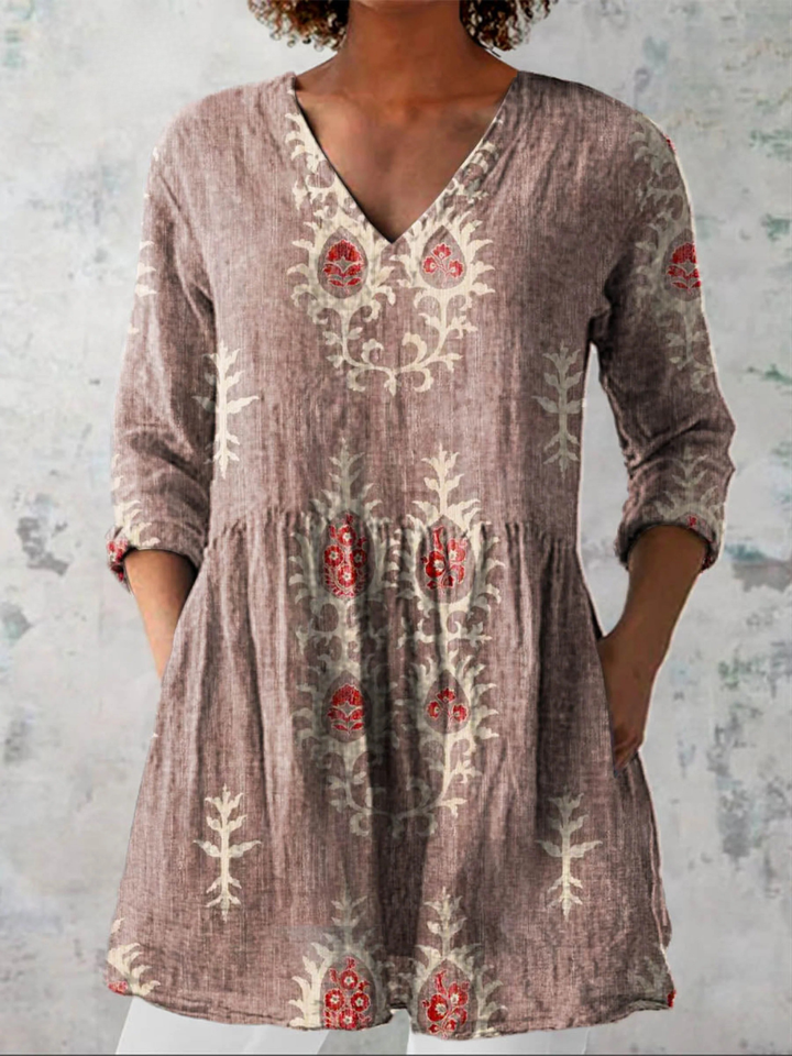 Elise Long Blouse with V-Neck - Elena Harper