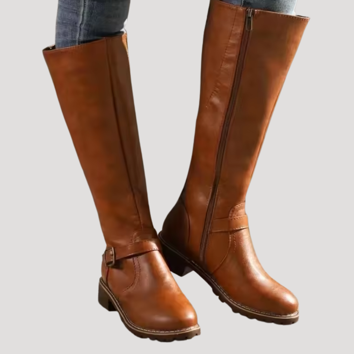 High Women's Riding Boots with Buckle Detail