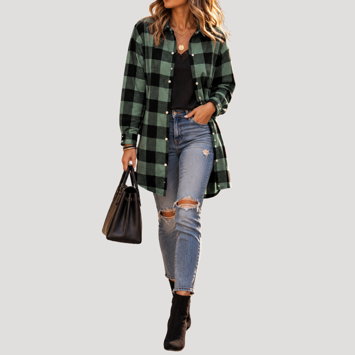 Oversized Checkered Button-Up Shirt for Women