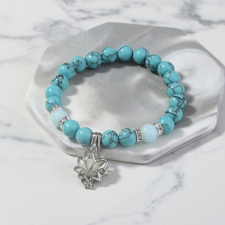 Beaded Bracelet with Luminous Lotus Pendant