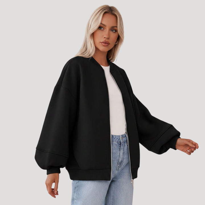 Oversized Women's Bomber Jacket with Zipper Closure