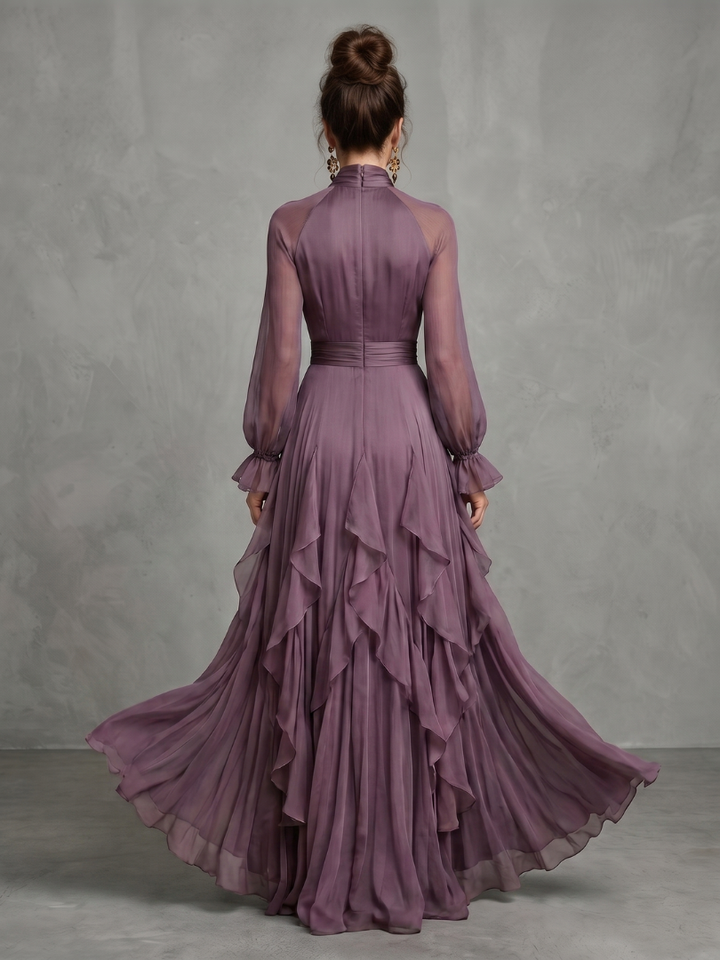 Demetria Tie Neck Ruffle Tiered Maxi Dress - Elena Harper