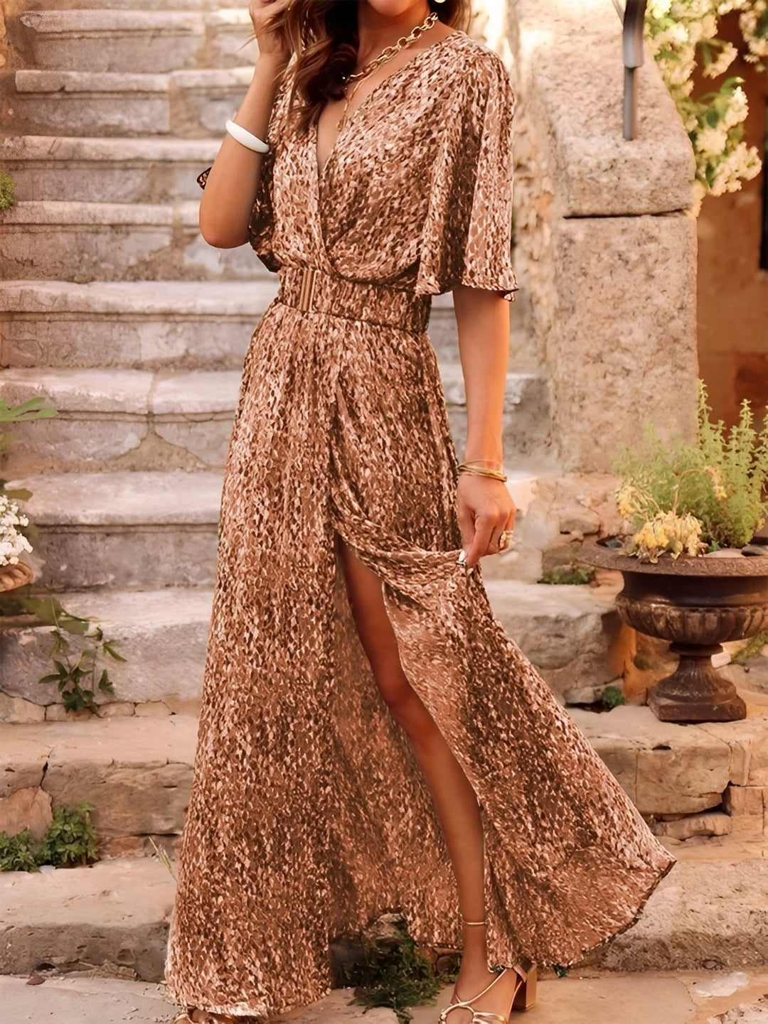 Rina Elegant, flowy dress for women, view 4 - Elena Harper