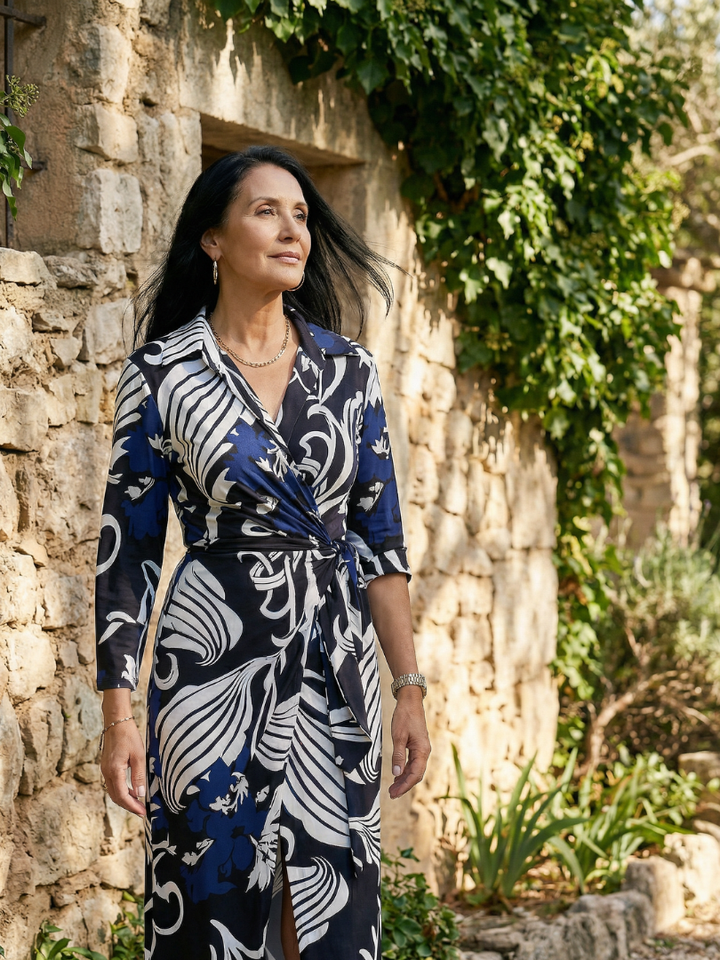 Elden Relaxed Wrap Midi Dress - Elena Harper
