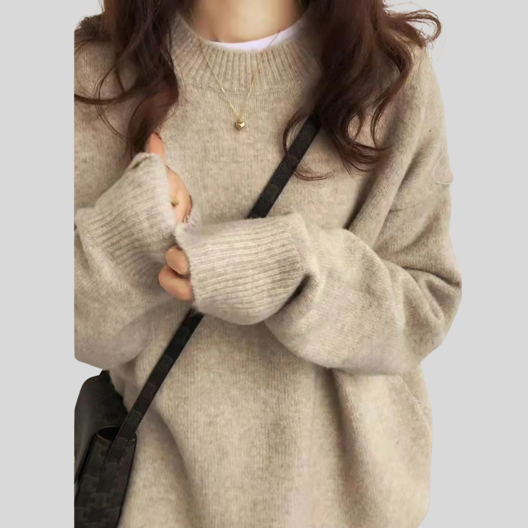 MIRIELLE Comfy Long Sleeve Round Neck Sweater, view 6 - Elena Harper