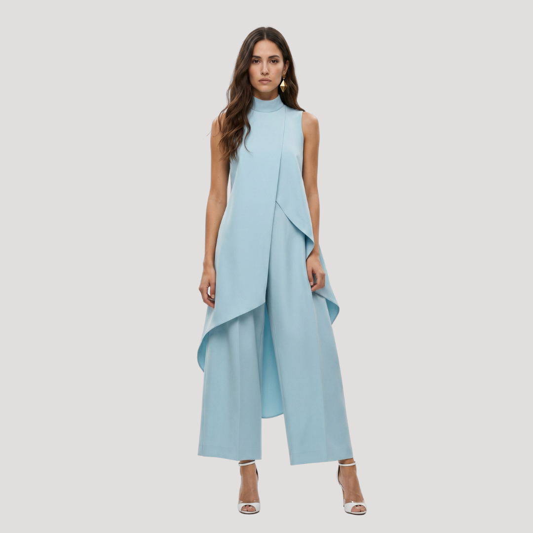 Elegant Women's Asymmetrical Long Top and Wide Leg Pants Set