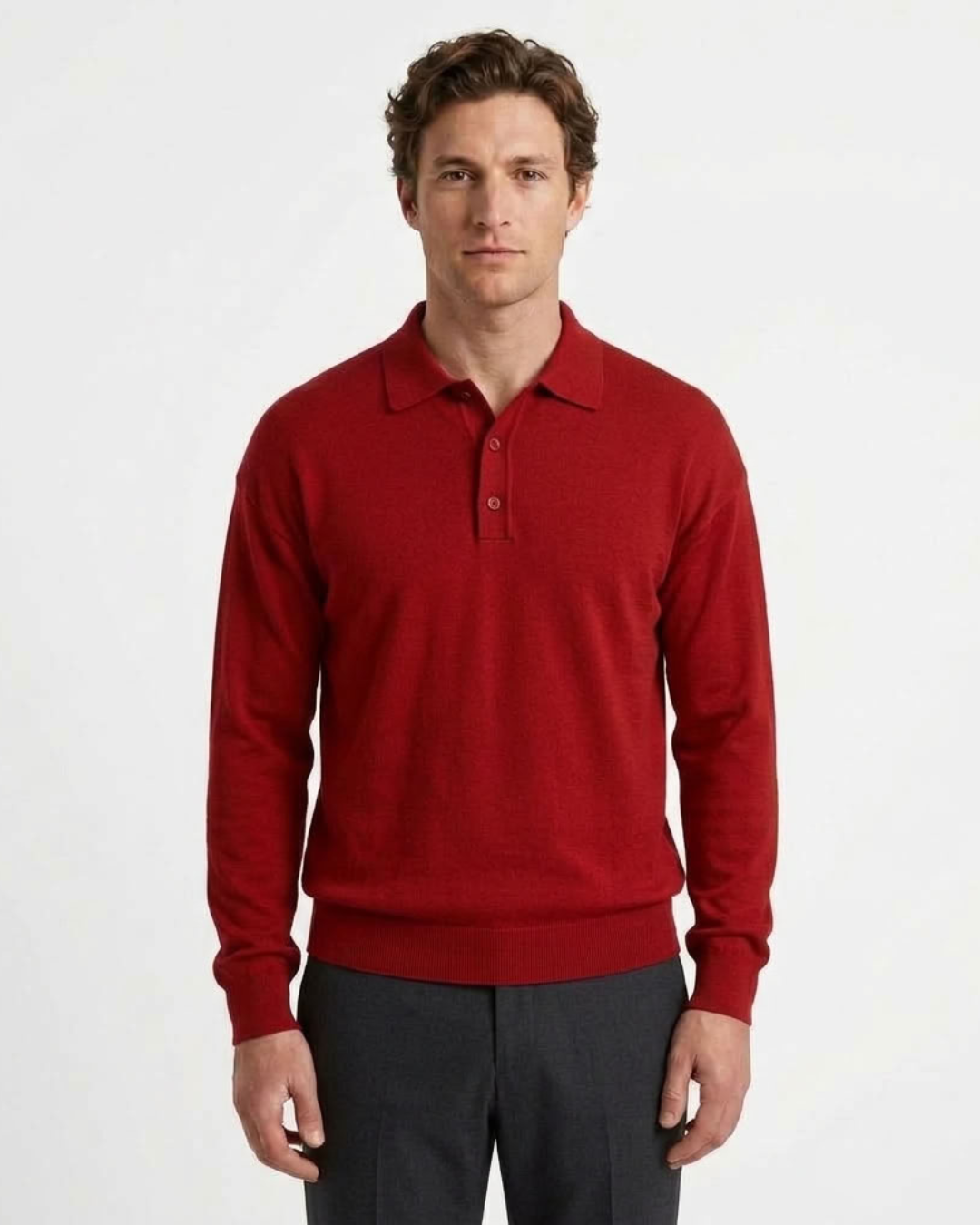 Long Sleeve Button-Down Polo for Men, view 6 - Elena Harper