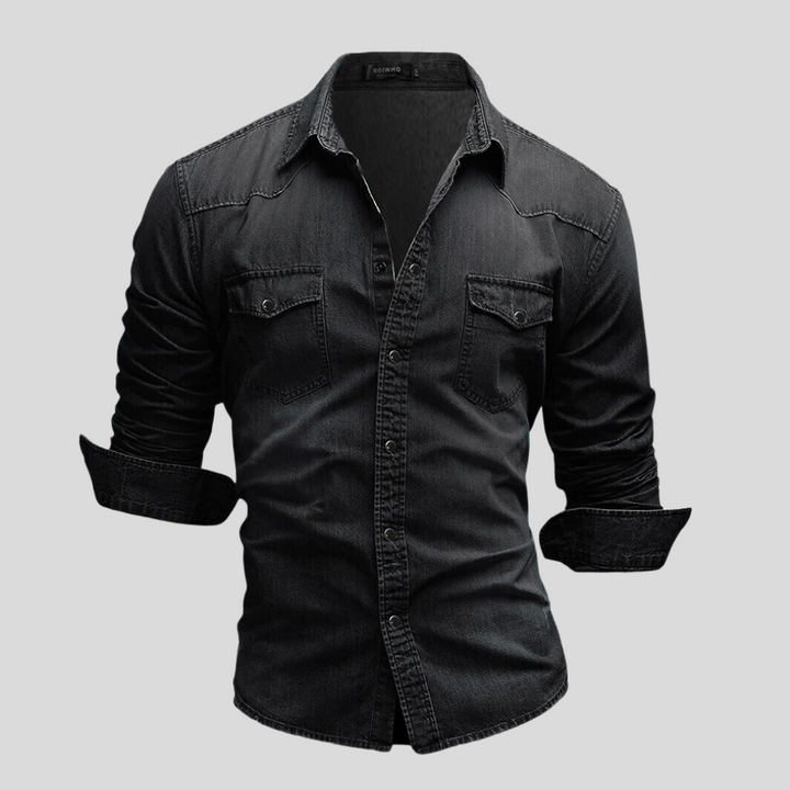 Slim Fit Light Denim Button-Up Shirt for Men – Classic Style for Everyday