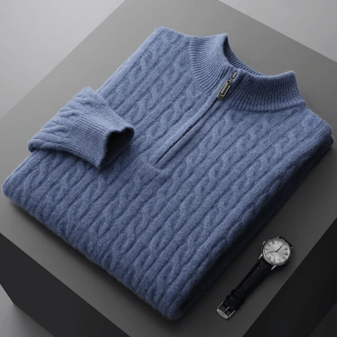 Emma & Rose cashmere woven half-zip sweater — premium knitwear
