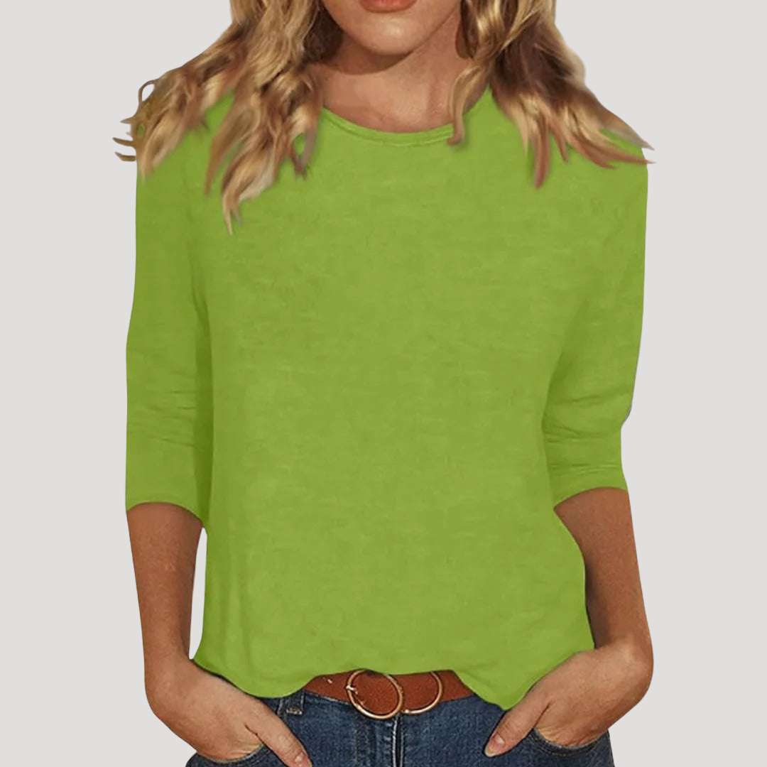 Casual Women's Blouse with Round Neck and 3/4 Sleeves