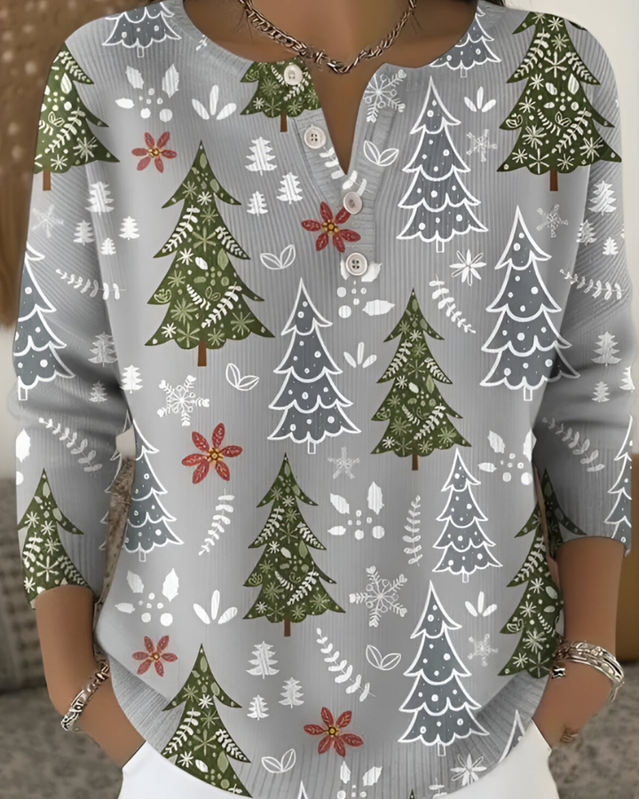 Emy Festive Christmas Print Top, view 6 - Elena Harper
